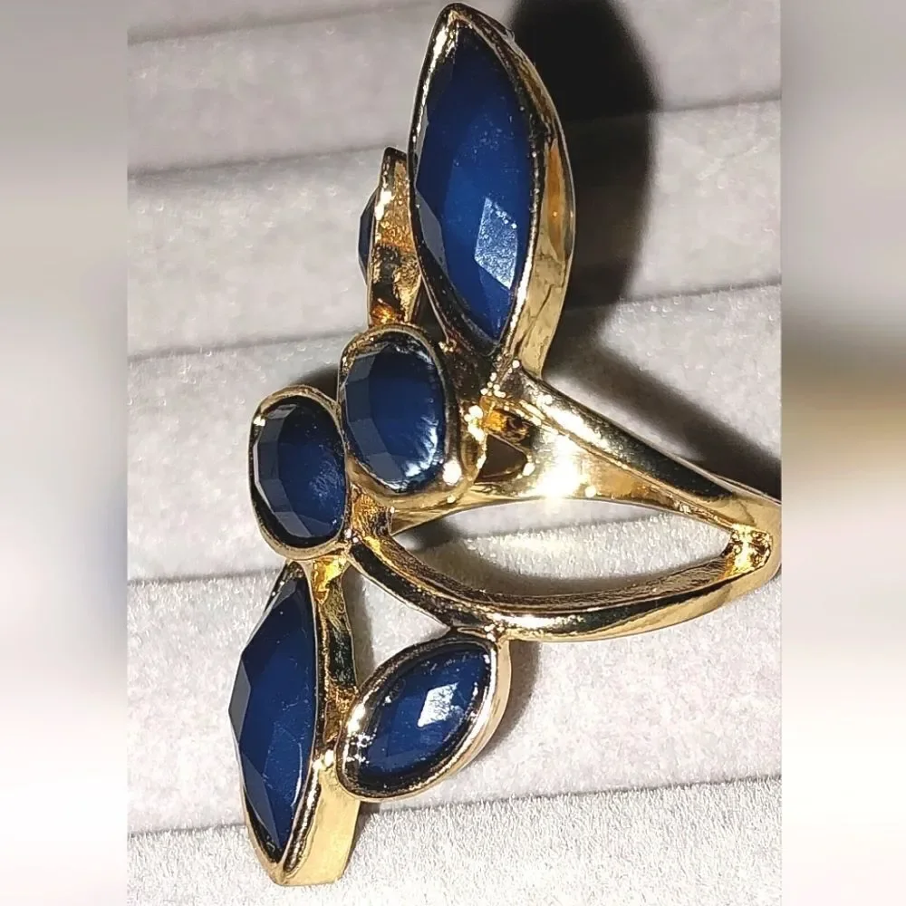 Navy Geometric Personality Versatile Leaf Single Ring Female